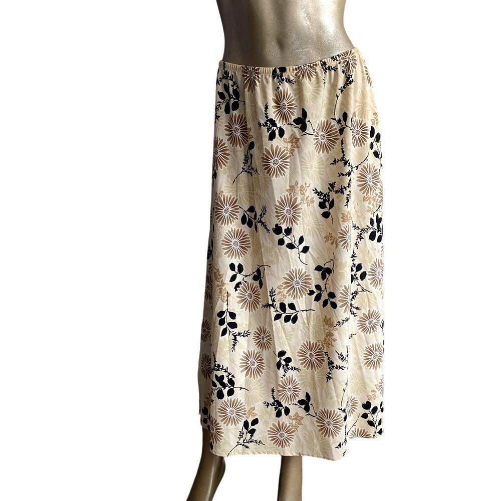 Kathie Lee Vintage Floral Midi Skirt 14 Yellow Black Sunflowers Elastic Waist